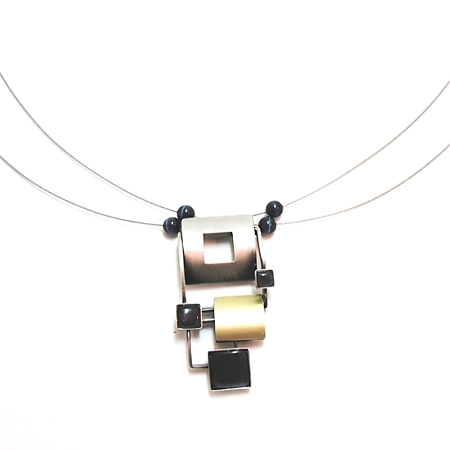 Christophe Poly Gray/Blk Squares Necklace - Click Image to Close